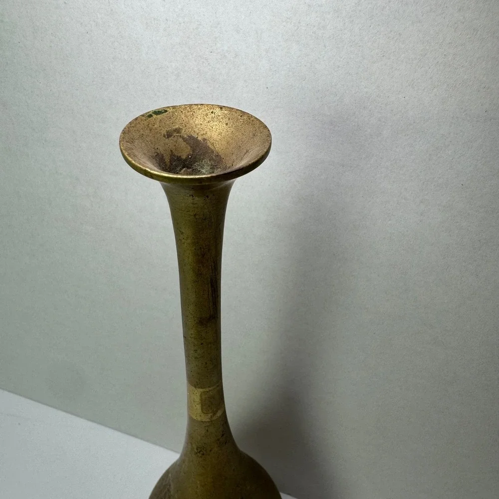 Vintage Solid Brass Bud Vase Tall Neck Teardrop Shape Decorative Accent‎ MCM EUC
